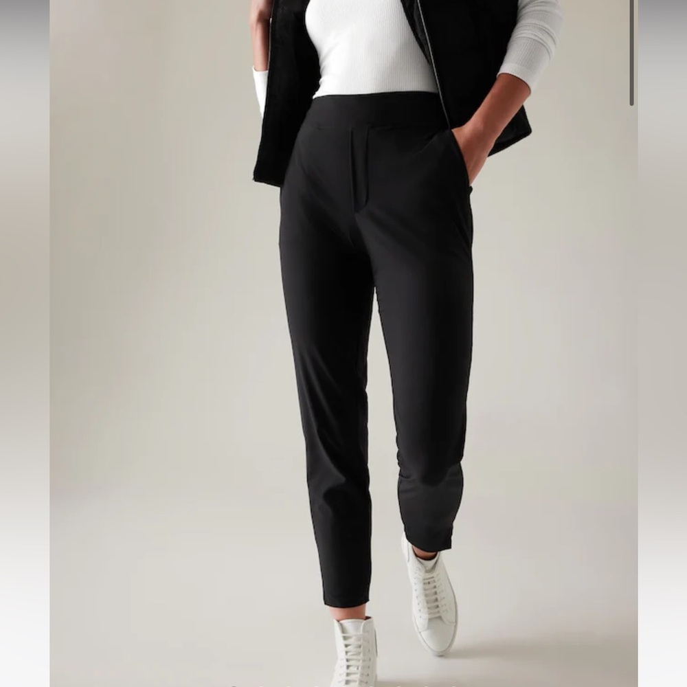 Athleta Brooklyn Ankle Pant Size 0 Black Ribbed Side Panels Zipper Pockets